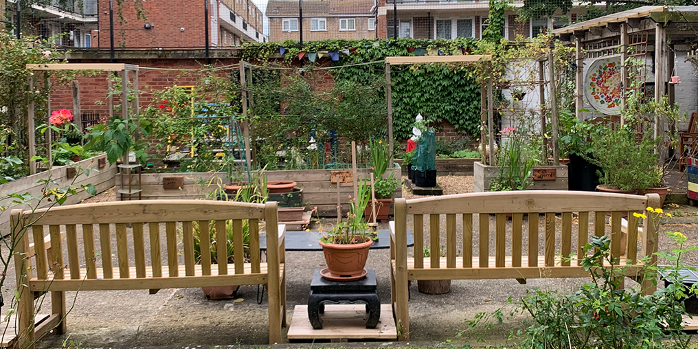 The communal garden at Shoreditch Court.