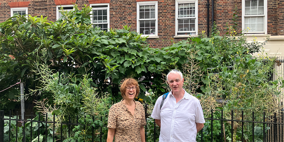 Rachel (Director of Housing) and Jerome (Interim CEO and Director of Development) out and about during a Leadership Team walkabout in Islington.