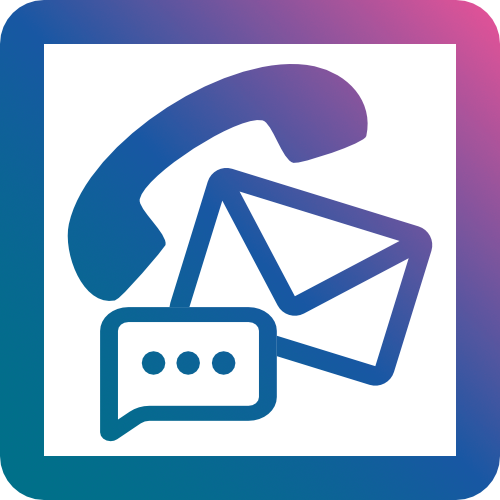 A graphic showing icons for a telephone receiver, email and messaging.